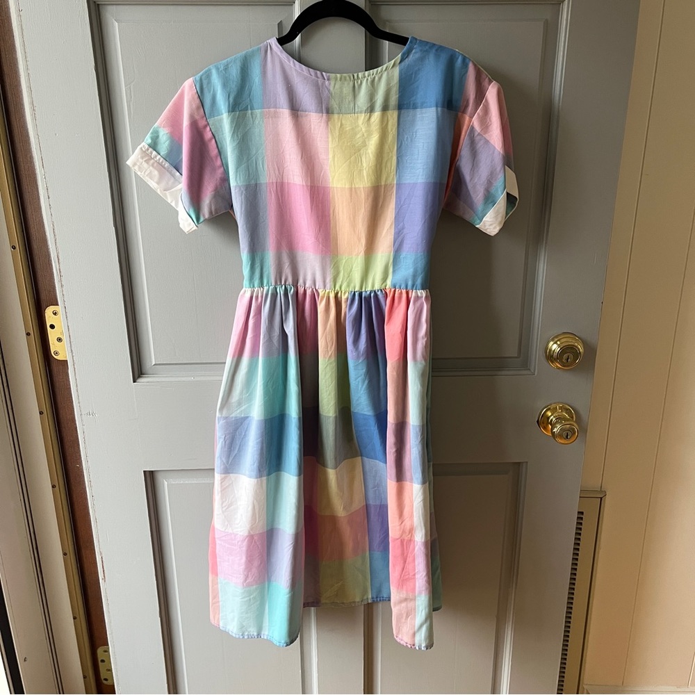 Pastel Multi-Color Cotton Midi Dress with Tie Waist - Picture 2 of 4